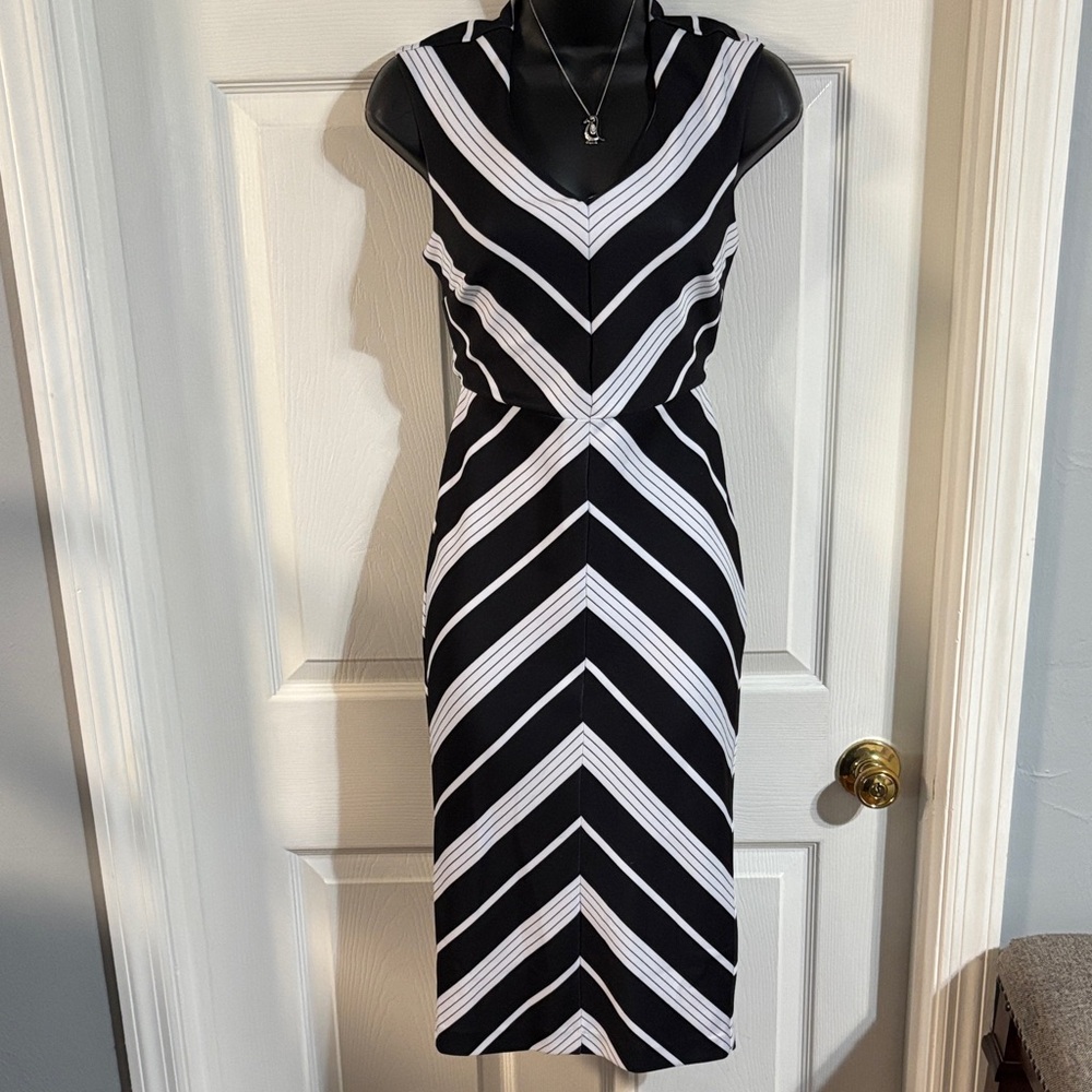New York & Company Black and White Striped Midi Dress, size XS, NWT.
